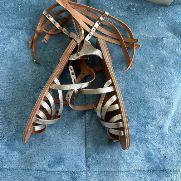 ANCIENT GREEK SANDALS Figurine Metallic Strappy Shoes