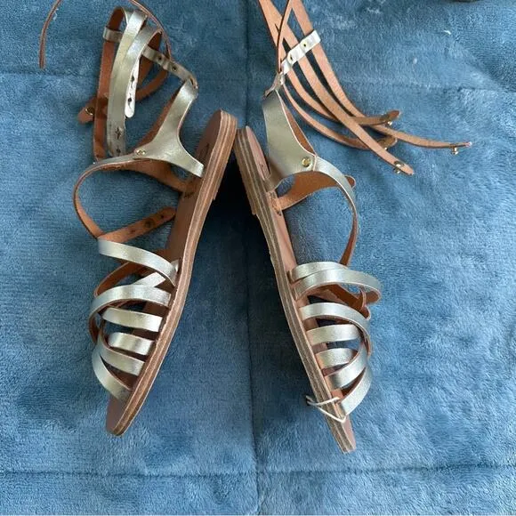 ANCIENT GREEK SANDALS Figurine Metallic Strappy Shoes
