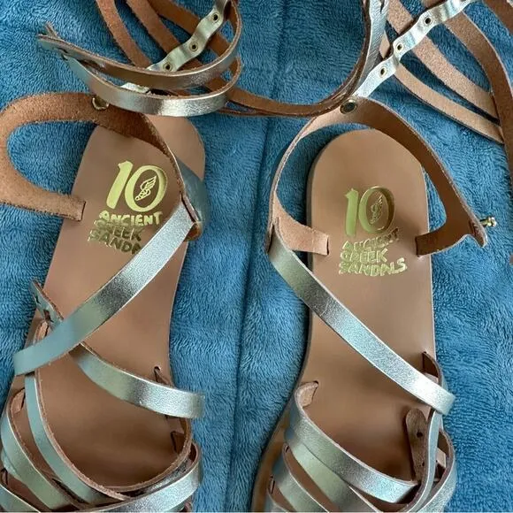 ANCIENT GREEK SANDALS Figurine Metallic Strappy Shoes