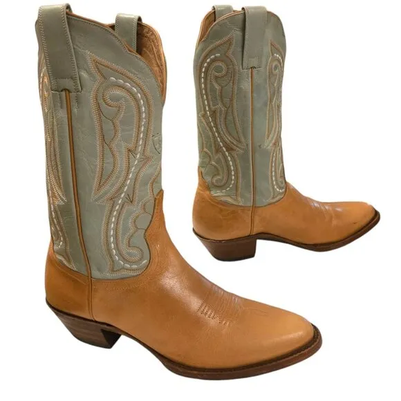 Ariat Womens Cowboy Boots 7 B Pale Blue Tan Western Cowgirl Shoes Ladies