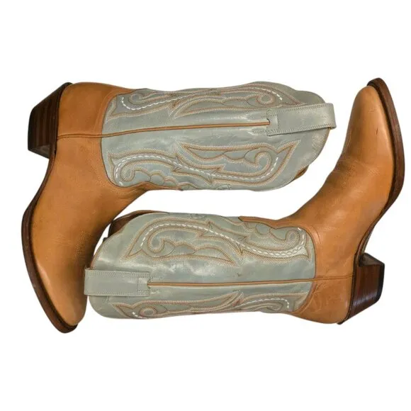 Ariat Womens Cowboy Boots 7 B Pale Blue Tan Western Cowgirl Shoes Ladies