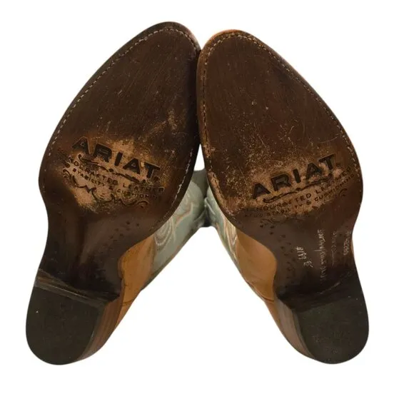 Ariat Womens Cowboy Boots 7 B Pale Blue Tan Western Cowgirl Shoes Ladies