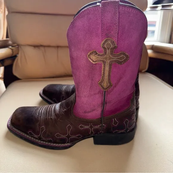 ARIAT YOUTH GIRLS' CROSSROADS COWGIRL BOOTS - SQUARE TOE SIZE 3.5