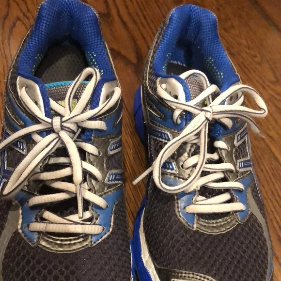 ASICS GEL CUMULUS 14 Womens Blue Silver White Running Shoes Sz 8-1/2