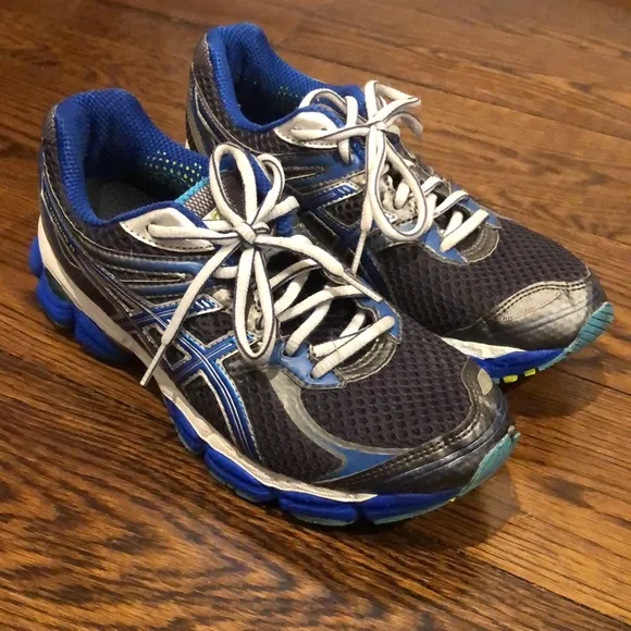 ASICS GEL CUMULUS 14 Womens Blue Silver White Running Shoes Sz 8-1/2