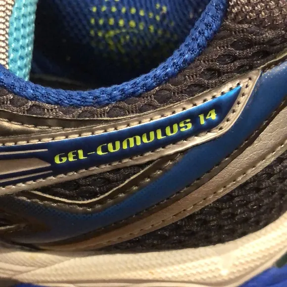 ASICS GEL CUMULUS 14 Womens Blue Silver White Running Shoes Sz 8-1/2
