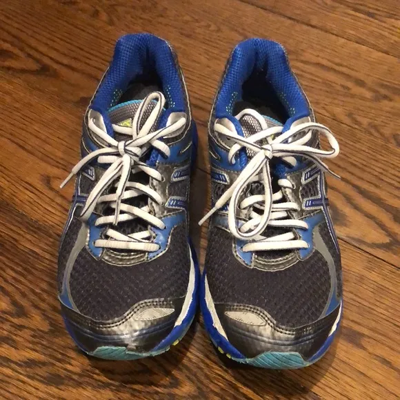 ASICS GEL CUMULUS 14 Womens Blue Silver White Running Shoes Sz 8-1/2