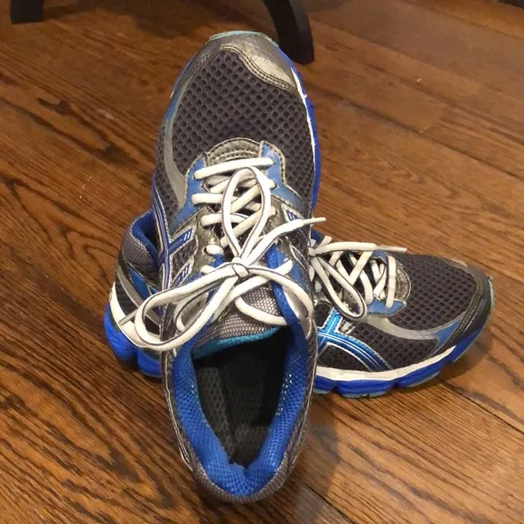 ASICS GEL CUMULUS 14 Womens Blue Silver White Running Shoes Sz 8-1/2