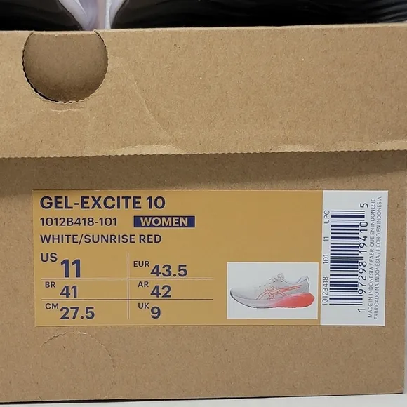 ASICS GEL-Excite 10 Running Shoes 1012B518 Women's Size 11 White Red New