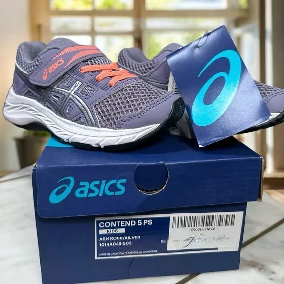 ASICS Youth Girl's CONTEND 5 PS ASH ROCK/SILVER Athletic Shoes Size 10 EU 27