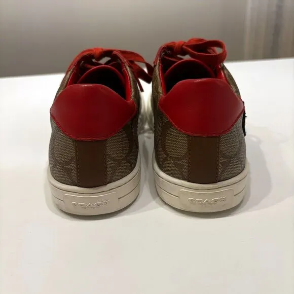 Authentic Coach Porter Khaki Red Women's Sneakers Shoes FG1458‎ US Size 9.5 B