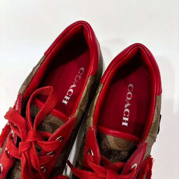 Authentic Coach Porter Khaki Red Women's Sneakers Shoes FG1458‎ US Size 9.5 B