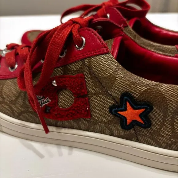 Authentic Coach Porter Khaki Red Women's Sneakers Shoes FG1458‎ US Size 9.5 B