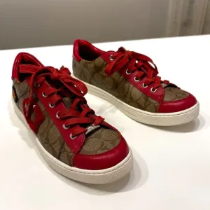 Authentic Coach Porter Khaki Red Women's Sneakers Shoes FG1458‎ US Size 9.5 B