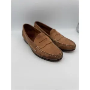 Bass Mens Brown Leather Slip On Round Toe Cork Heel Penny Loafer Shoes Size 11M