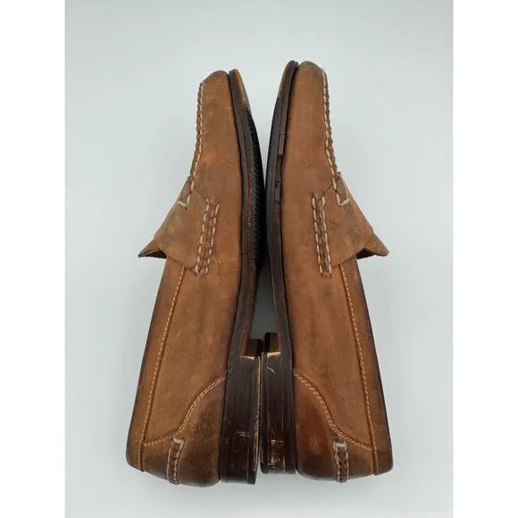 Bass Mens Brown Leather Slip On Round Toe Cork Heel Penny Loafer Shoes Size 11M