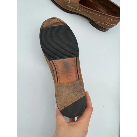 Bass Mens Brown Leather Slip On Round Toe Cork Heel Penny Loafer Shoes Size 11M