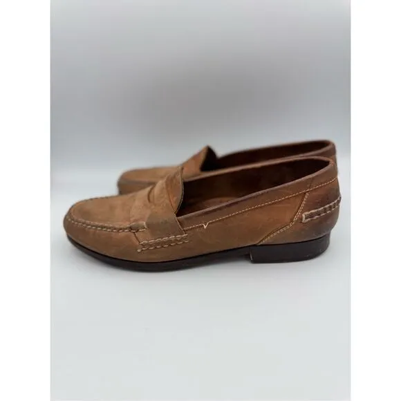 Bass Mens Brown Leather Slip On Round Toe Cork Heel Penny Loafer Shoes Size 11M