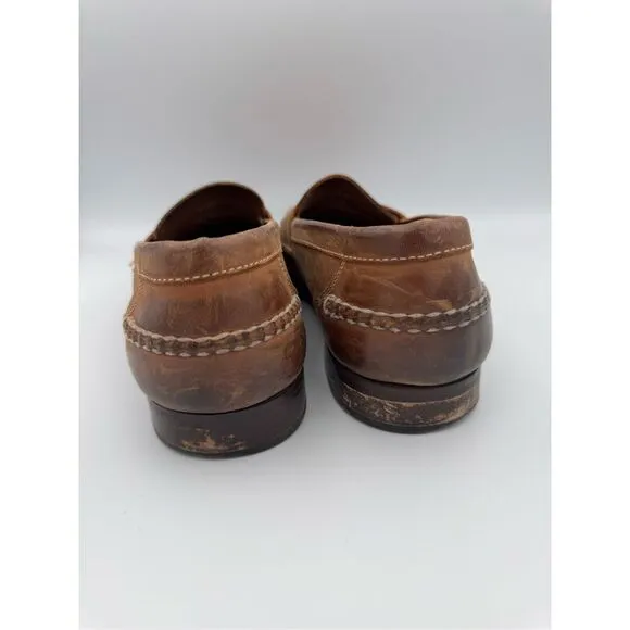 Bass Mens Brown Leather Slip On Round Toe Cork Heel Penny Loafer Shoes Size 11M
