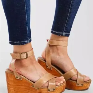 Bed Stu Grettell wedge sandals size wooden heel platform new condition size down