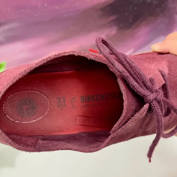 BIRKENSTOCK Gary Suede Leather Lace Up Kids Shoes in Maroon Size 33 /USA 2 - 2.5