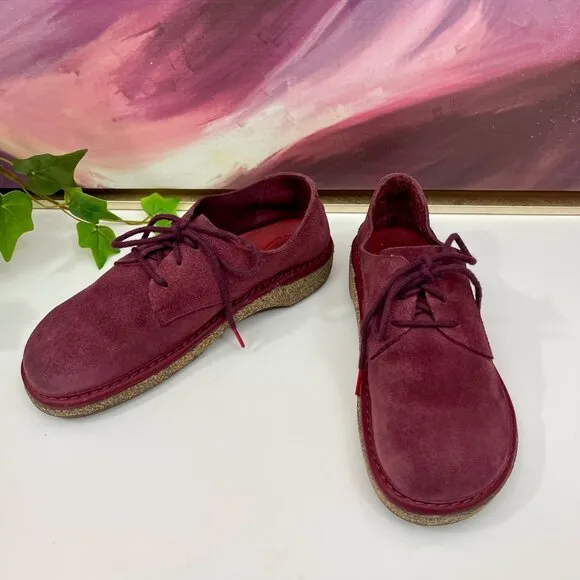 BIRKENSTOCK Gary Suede Leather Lace Up Kids Shoes in Maroon Size 33 /USA 2 - 2.5