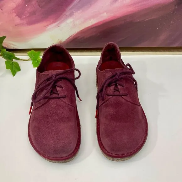 BIRKENSTOCK Gary Suede Leather Lace Up Kids Shoes in Maroon Size 33 /USA 2 - 2.5