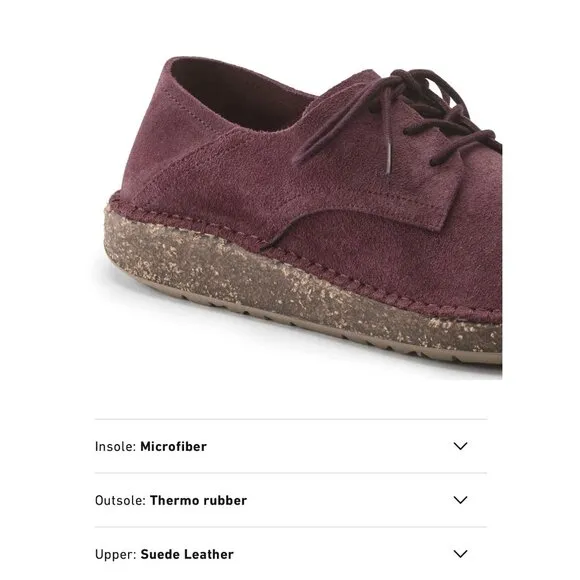 BIRKENSTOCK Gary Suede Leather Lace Up Kids Shoes in Maroon Size 33 /USA 2 - 2.5