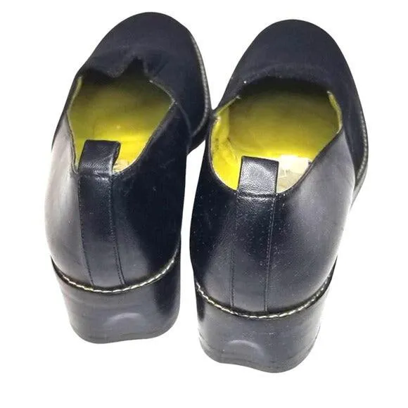 Black Closed Round Toe Block Heel Half Leather Work Shoe Size 9 Donald J Pliner
