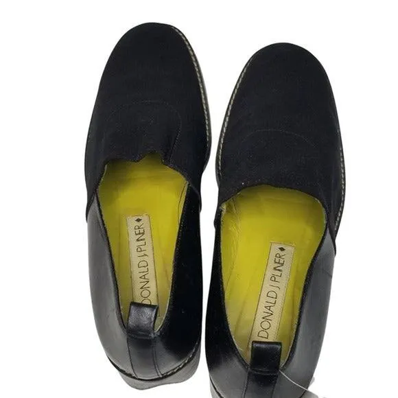 Black Closed Round Toe Block Heel Half Leather Work Shoe Size 9 Donald J Pliner