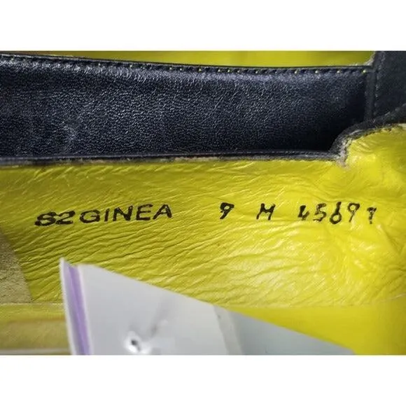Black Closed Round Toe Block Heel Half Leather Work Shoe Size 9 Donald J Pliner