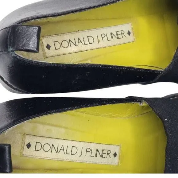 Black Closed Round Toe Block Heel Half Leather Work Shoe Size 9 Donald J Pliner