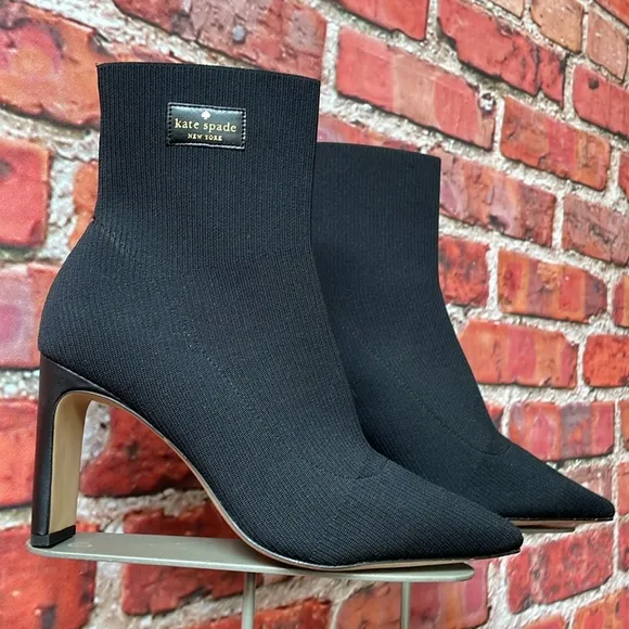 Black Kate Spade Valeria Knit Pointed Toe Heeled Booties