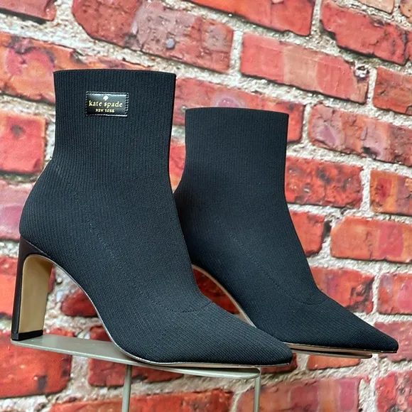 Black Kate Spade Valeria Knit Pointed Toe Heeled Booties