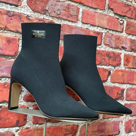 Black Kate Spade Valeria Knit Pointed Toe Heeled Booties