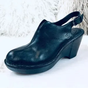 Black size 9 born leather healed, sling back mule clog shoes