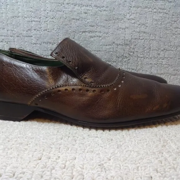 Blackline Jeffery West Mens Size EU 44 US 11 Brown Leather Slip on Brogue Shoes