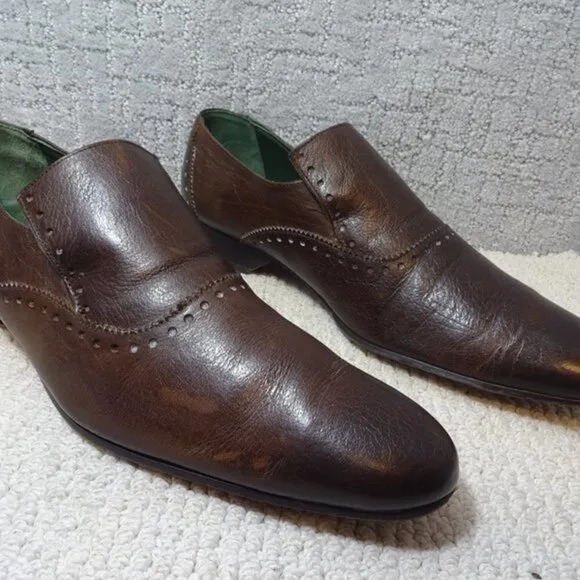 Blackline Jeffery West Mens Size EU 44 US 11 Brown Leather Slip on Brogue Shoes