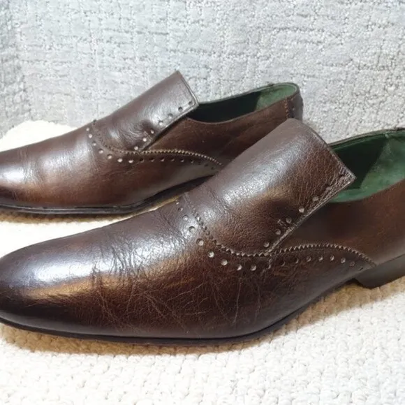 Blackline Jeffery West Mens Size EU 44 US 11 Brown Leather Slip on Brogue Shoes