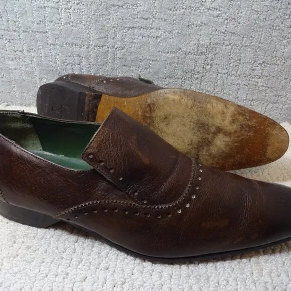 Blackline Jeffery West Mens Size EU 44 US 11 Brown Leather Slip on Brogue Shoes