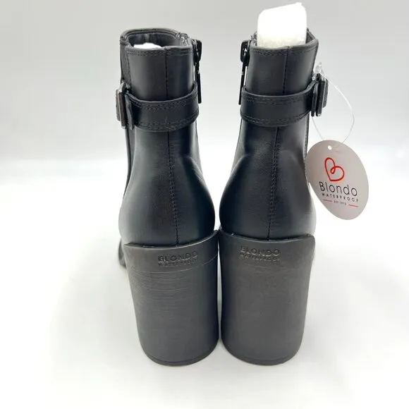 Blondo Womens Size 6 Raven Black Leather Waterproof Heeled Boots Shoes