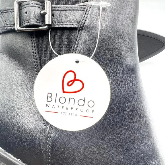 Blondo Womens Size 6 Raven Black Leather Waterproof Heeled Boots Shoes