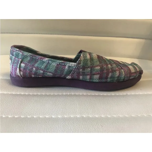 BOBS by Skechers Slip On Casual Shoes Purple Plaid Girls 2 Kids MSRP $45 NEW
