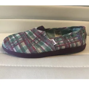 BOBS by Skechers Slip On Casual Shoes Purple Plaid Girls 2 Kids MSRP $45 NEW