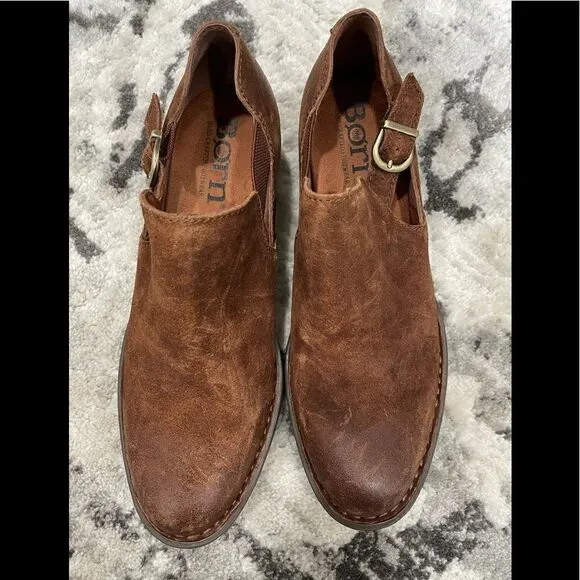 BORN Nolina Rust Leather NWOB Suede Ankle Bootie