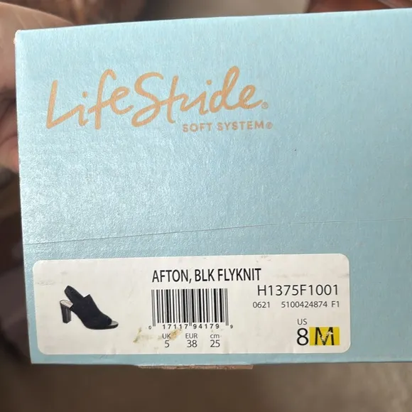 Brand New Life Stride Flex Black Fabric Stretch Fly Knit Slingback Heels Sandals