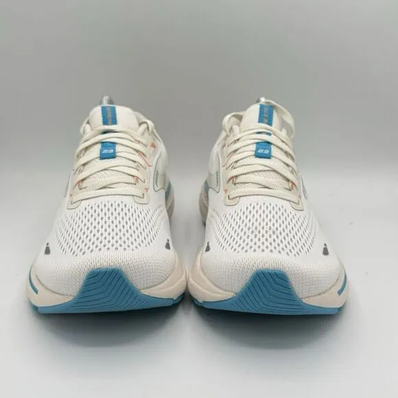 Brooks Adrenaline GTS 23 Womens 9.5 B Shoes White Blue Sneaker 1203811B152