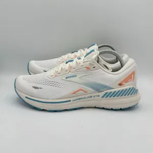Brooks Adrenaline GTS 23 Womens 9.5 B Shoes White Blue Sneaker 1203811B152