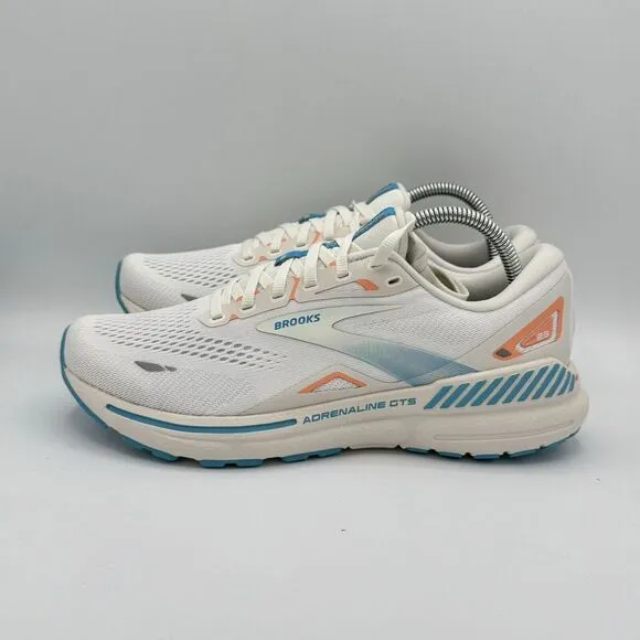Brooks Adrenaline GTS 23 Womens 9.5 B Shoes White Blue Sneaker 1203811B152