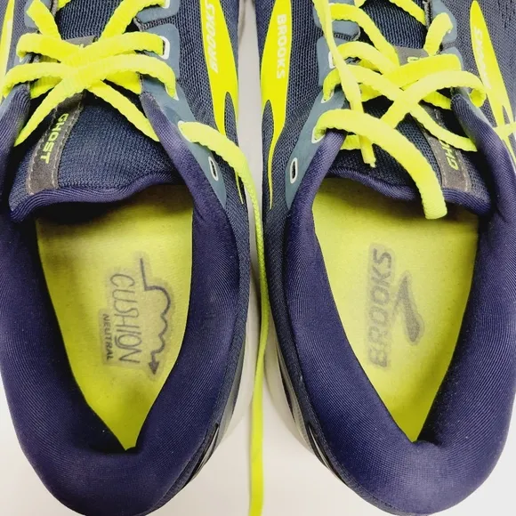 Brooks Ghost 15 Men's  Navy Blue Lime Running Shoes 1103931D429 Size 12